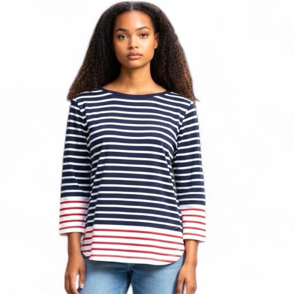 Vineyard Vines Women’s Striped Cotton Long Sleeve Top Navy White Red Size